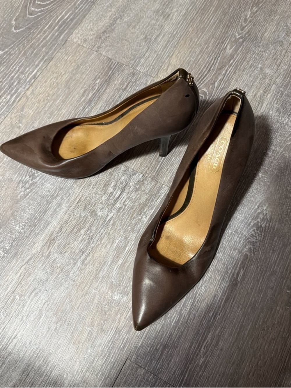 Coach Dark Brown Pointed Toe Leather Heels